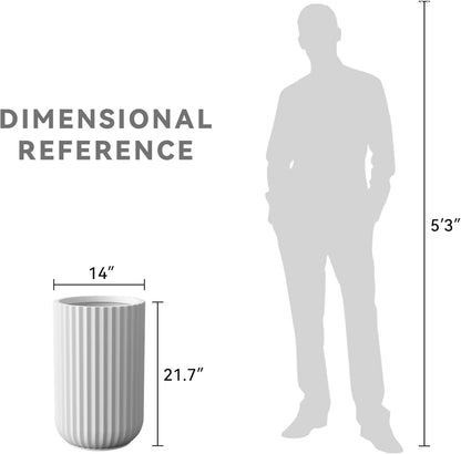 Kante Tall Fulted Planter, 21.7 Inch Tall Round Concrete Plant Pots with Drainage Hole and Rubber Plug, Modern Decor for Indoor Outdoor Plants, Flower, White
