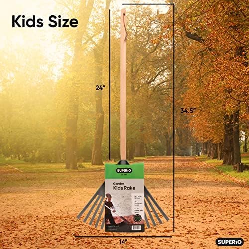 Pack of 2 Kids Rake with Hardwood Handle, Durable Plastic Head to Sweep Leaves in Lawn and Tidying Up The Garden, 34" (Grey)