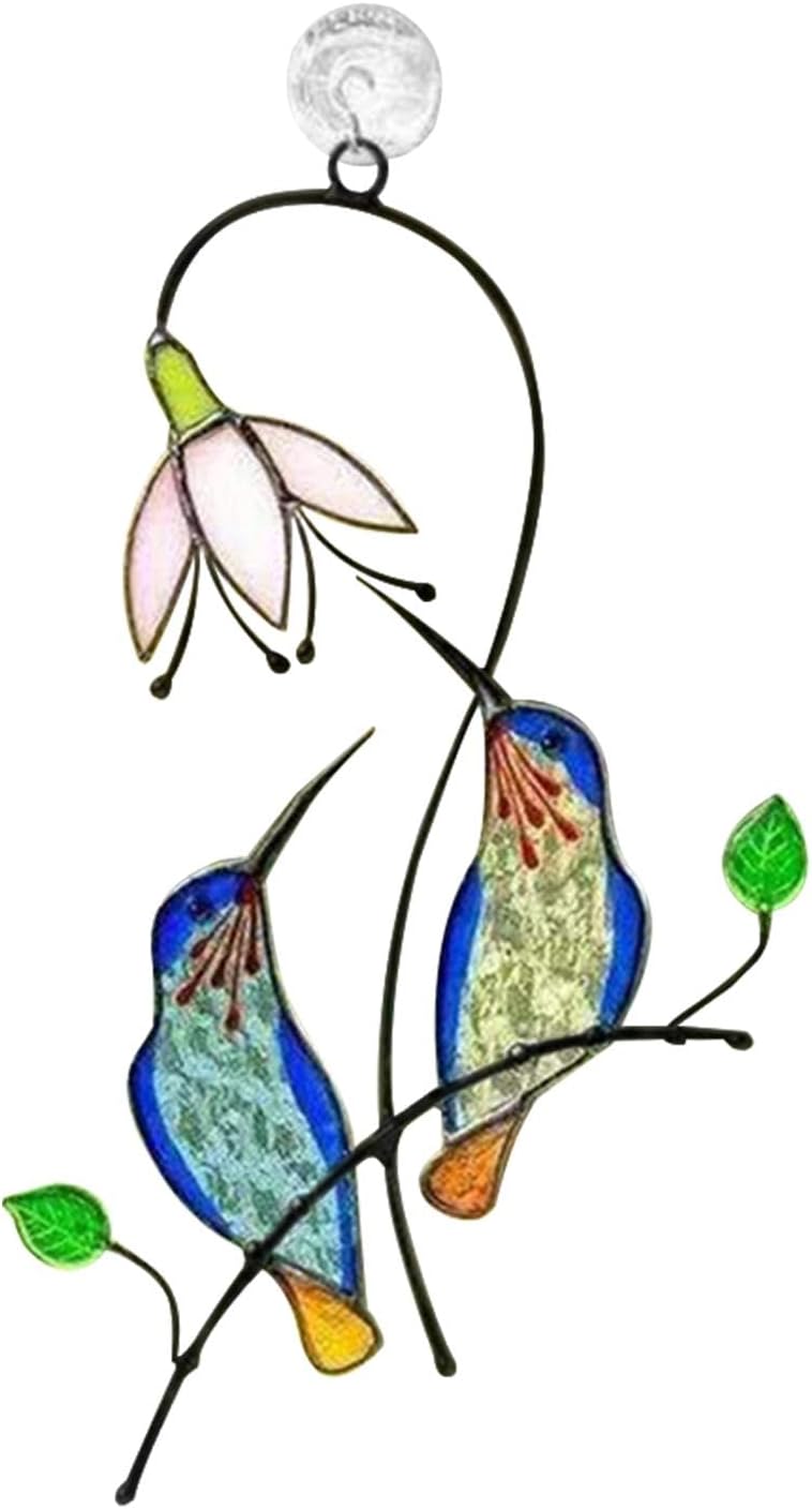 Hummingbird Suncatcher for Window, Chickadee Stained Glass Window Hangings Sun Catcher for Outdoor Garden Decor A Lovely Present for Your Family(Size:3.94x2.64inch)