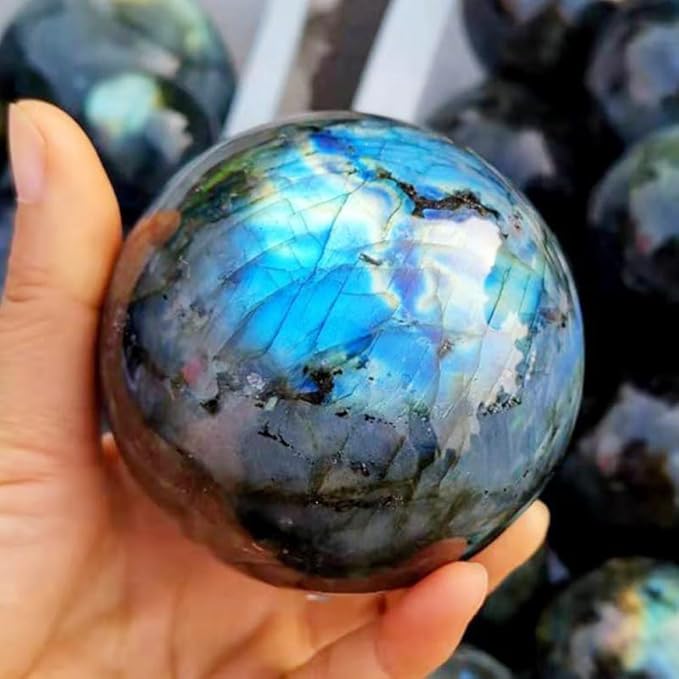 4-5CM/1.58-1.97inch Natural Crystal Ball Labradorite Sphere Moonstone Stone Crafts Polished Decorative Sphere Reiking Healing Crystals Ball Stone Fengshui Home Decoration (40-50mm, Labradorite)
