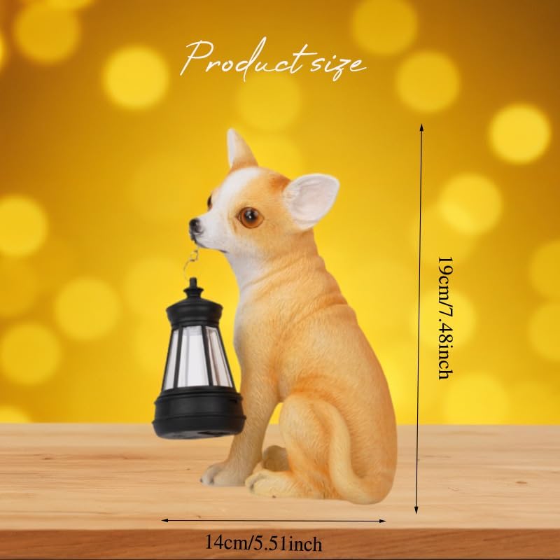 Chihuahua Garden Statues with Solar Lantern, Outdoor Figurine Resin Sculpture Hanging Solar Power Lights for Decoration Yard Patio Balcony Lawn Ornament Art Decor, Unique Gift for Grandma Wowen Mom