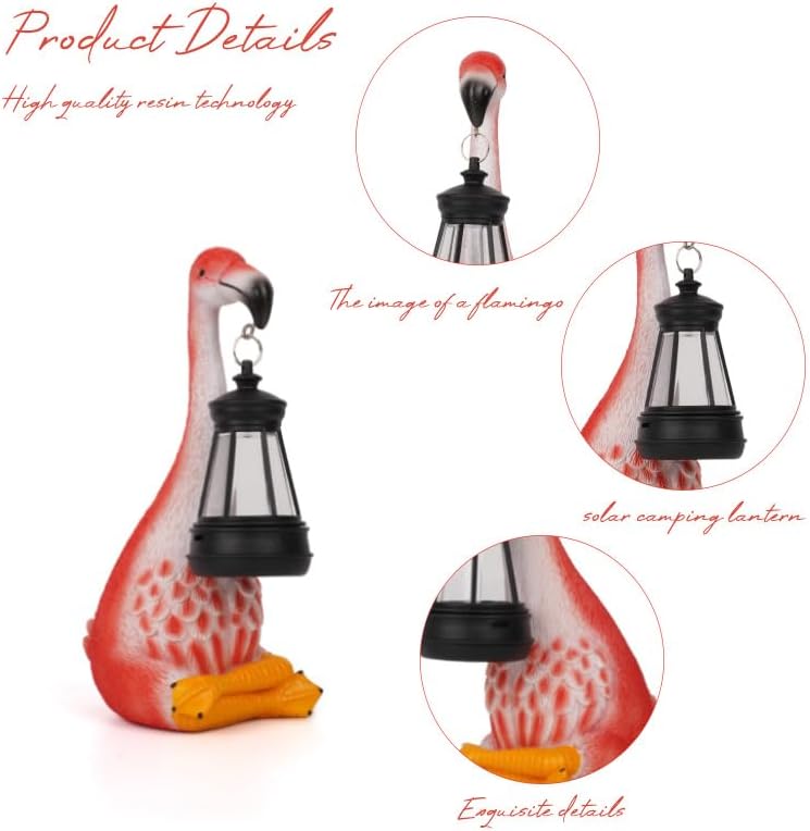 Flamingo Garden Statues with Solar Lantern, Outdoor Figurine Resin Sculpture Hanging Solar Power Lights for Decoration Yard Patio Balcony Lawn Ornament Art Decor, Unique Gift for Grandma Wowen Mom