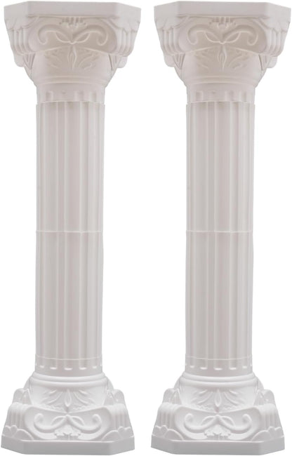 Roman Columns Wedding Column Stand Roman Pillar Plant Stand Plastic Greek Column Statue Pedestal Flower Pot Holder Decor, Wedding Event Party Elegant Decorative Column (White, 2Pcs, 10.63x34.65 Inch)