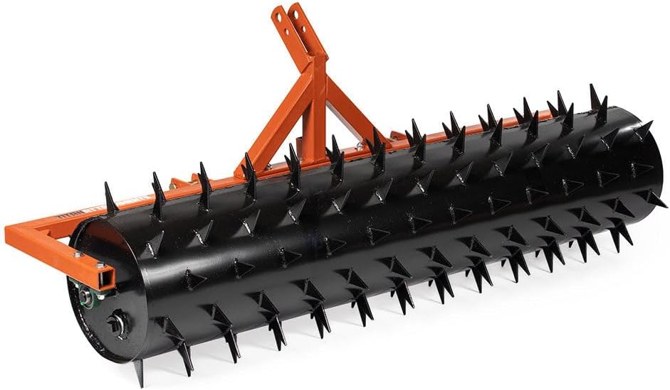 Titan Attachments 3 Point 6 ft Drum Spike Aerator, Fits Cat 1 & 2 Tractors, Tow-Behind Soil Penetrator, Adjustable Weight for Compact Soil, Pull Behind Lawn Tool for Drainage & Fertilization