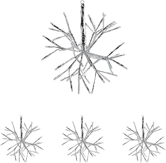 Alpine Corporation 10" H Indoor Christmas Snowflake Ornament with Multi-Colored LED Lights, Silver, Christmas Decoration (Pack of 4)
