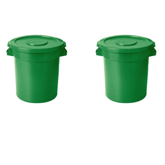 PRO&Family 20 Gallon Trash Can with Lid Round Ingredient Storage Containers Recycling Bin Kitchen Garbage Can Office Garbage Can Trash Barrel Plastic Barrel Yard Waste Bin Outdoor Trashcan (2, Green)
