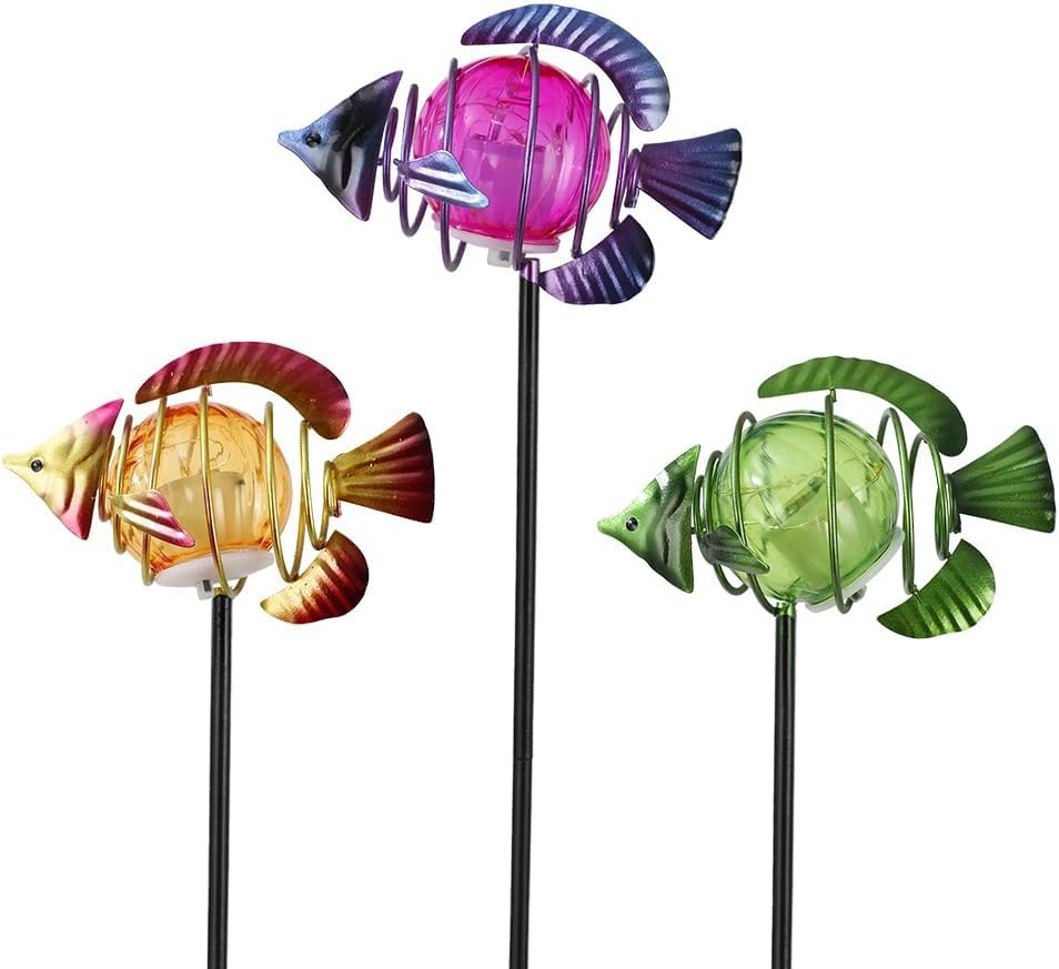 Outdoor Garden Solar Lights,3Pack Decorative Solar Lights for Garden Decor, Tropical Fish Backyard Decor,Led Solar Lights with Stakes for Yard Landscape Patio(21.3''H)