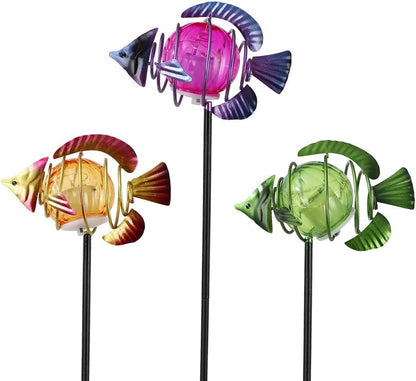 Outdoor Garden Solar Lights,3Pack Decorative Solar Lights for Garden Decor, Tropical Fish Backyard Decor,Led Solar Lights with Stakes for Yard Landscape Patio(21.3''H)