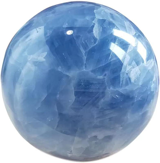 Blue Celestite Crystal Sphere Ball with Wood Stand Large Healing Crystals Sphere Sculpture Home Office Decoration Fengshui Meditation Healing 100mm 3.93'' (Blue Celestite, 3.93")