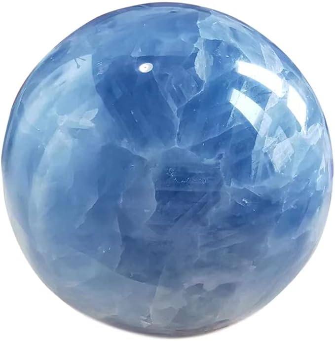 StoneStory Blue Celestite Crystal Sphere Ball with Wood Stand Large Healing Crystals Sphere Sculpture Home Office Decoration Fengshui Meditation Healing 90mm 3.54'' (Blue Celestite,3.54 in )