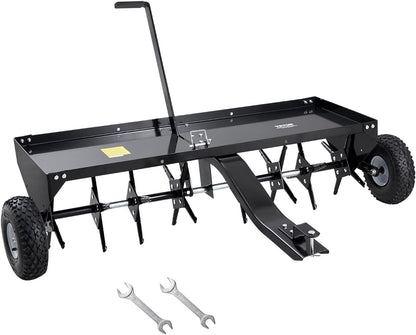 VEVOR Tow Behind Plug Aerator, 48-Inch Tow Behind Lawn Plug Aerator with Universal Hitch, Pull Behind Aerator with Iron Spikes Alternately Arranged, Lawn Aerator Tow Behind for Gardens, Lawns, Farms