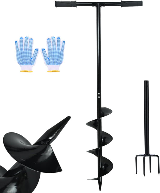 2 in 1 Hand Auger Spiral Drill for Planting, 6 X 42.9inch Post Hole Digger Manual Auger for Fence Posts, Sand, Bulb,Seedlings, Tree, Mail Box, Manual Garden Spiral Hole Digging Drill with Non-Slip.