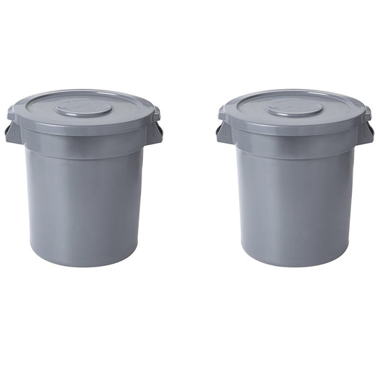PRO&Family 20 Gallon Trash Can with Lid Round Ingredient Storage Containers Recycling Bin Kitchen Garbage Can Office Garbage Can Trash Barrel Plastic Barrel Yard Waste Bin Outdoor Trashcan (2, Gray)