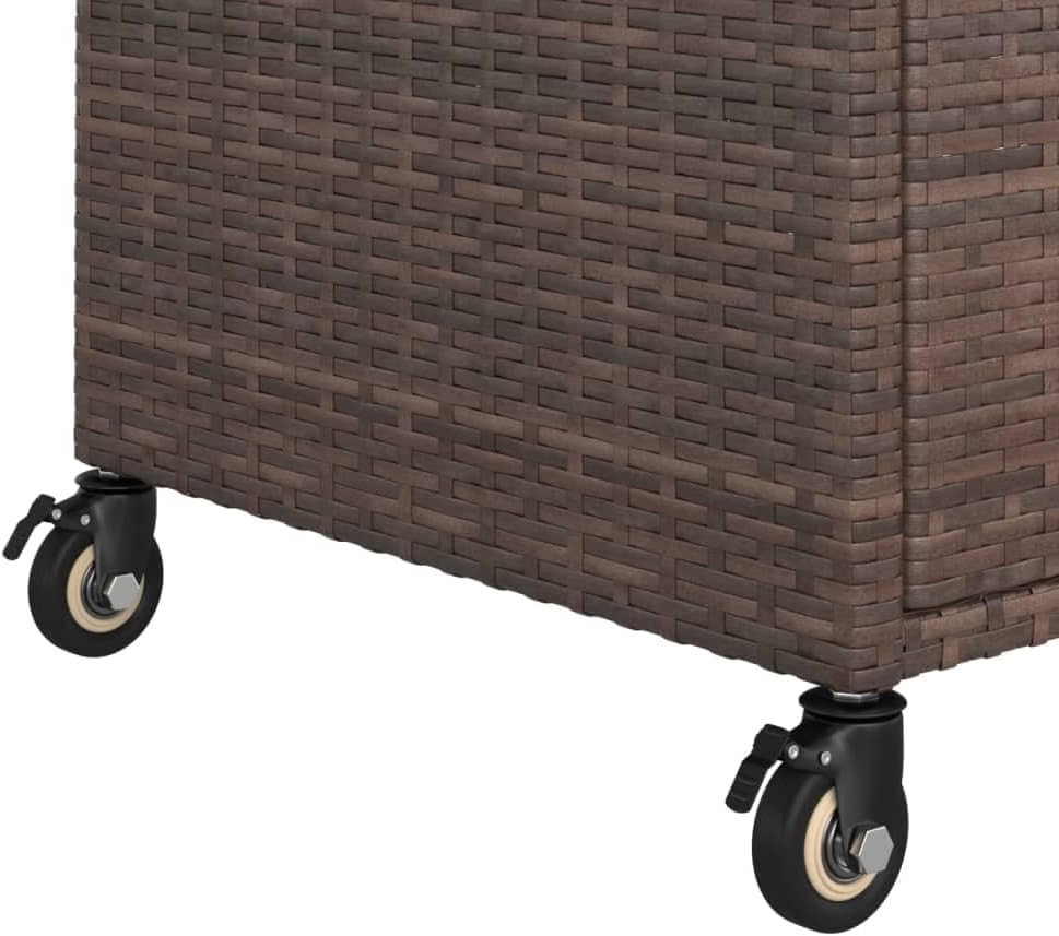 Outdoor Rolling Wicker Bar Cart with Drawer, Portable Bar Cart with Wheels, Patio Kitchen Island Cart for Pool Deck Backyard, Brown 39.4"x17.7"x38.2" Poly Rattan -459