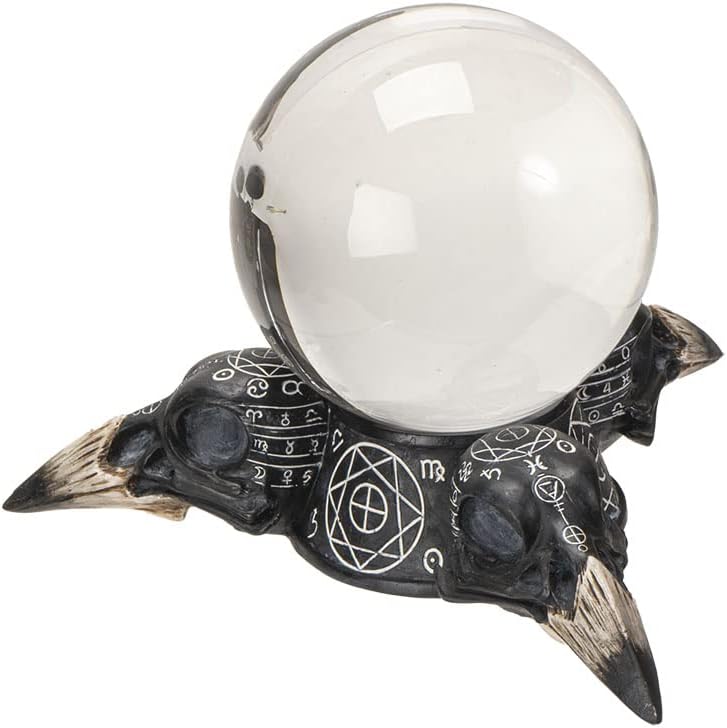 Pacific Giftware Raven Skulls and Crystal Ball Figurine, 5.5-inch Length, Cold Cast Resin, Table Decoration