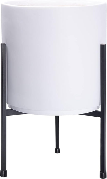 D'vine Dev Modern White Plants Pot Cylinder Planter with Heavy Duty Stand, Medium 10 Inch Pot, 16.3 Inch with Stand Height, 96-T-A-2