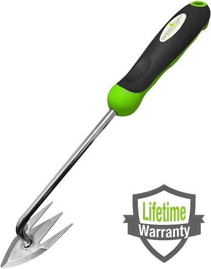 Garden Guru Root Weeder Tool with Ergonomic Handle - Stainless Steel Weed Puller for Planting, Weeding, Flower and Vegetable Care in Lawn Garden Yard | Rust Resistant (2 Pack)