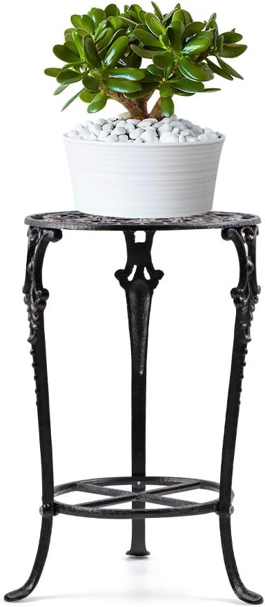 MDLUU Plant Stand 18.8 Inches Tall, Cast Iron Potted Plant Stand, 2-Tier Metal Planter Stand, Flower Pot Stand for Living Room, Bedroom, Kitchen Decor (Black)