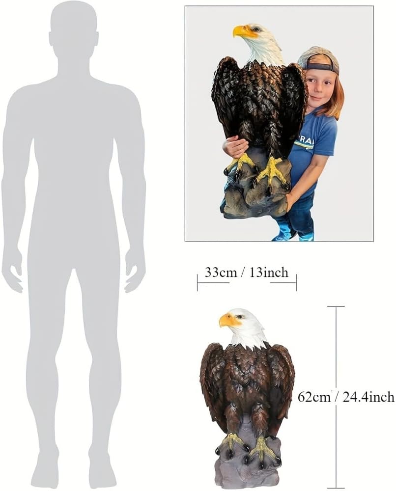 Large Garden Statue Standing Eagle Garden Sculpture, Majestic Hand Drawn Bald Eagle Decoration Flight of Freedom American Bald Eagle Yard Statue, Lawn and Courtyard Outdoor Decoration 13 x 24.4 Inch