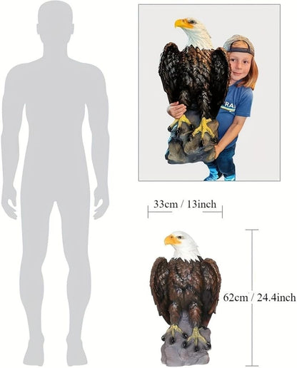 Large Garden Statue Standing Eagle Garden Sculpture, Majestic Hand Drawn Bald Eagle Decoration Flight of Freedom American Bald Eagle Yard Statue, Lawn and Courtyard Outdoor Decoration 13 x 24.4 Inch