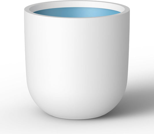 Kante 11.0" Round Concrete Planter, Large Cylinder Plant Pot with Curved Bottom and Drainage Hole, for Indoor and Outdoor Use – Garden or Patio, White Finish with Aqua Blue Interior