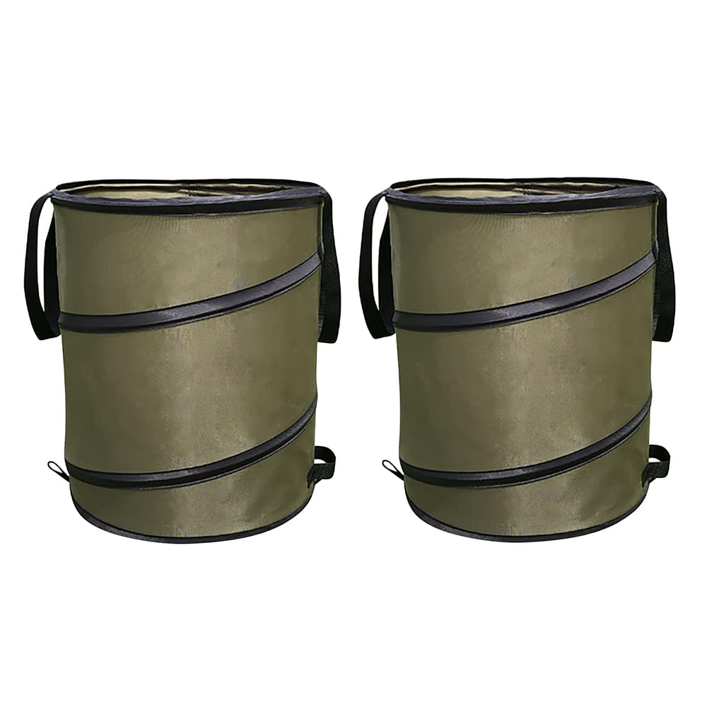 Camping Trash Can, Pop-Up Trash Can/Recycle Bin, Reusable Yard Waste Bags/Lawn Bags/Leaf Bags, Car Garbage Can, Foldable Camping Recycling Bin 2-Pack (Green10gallons)