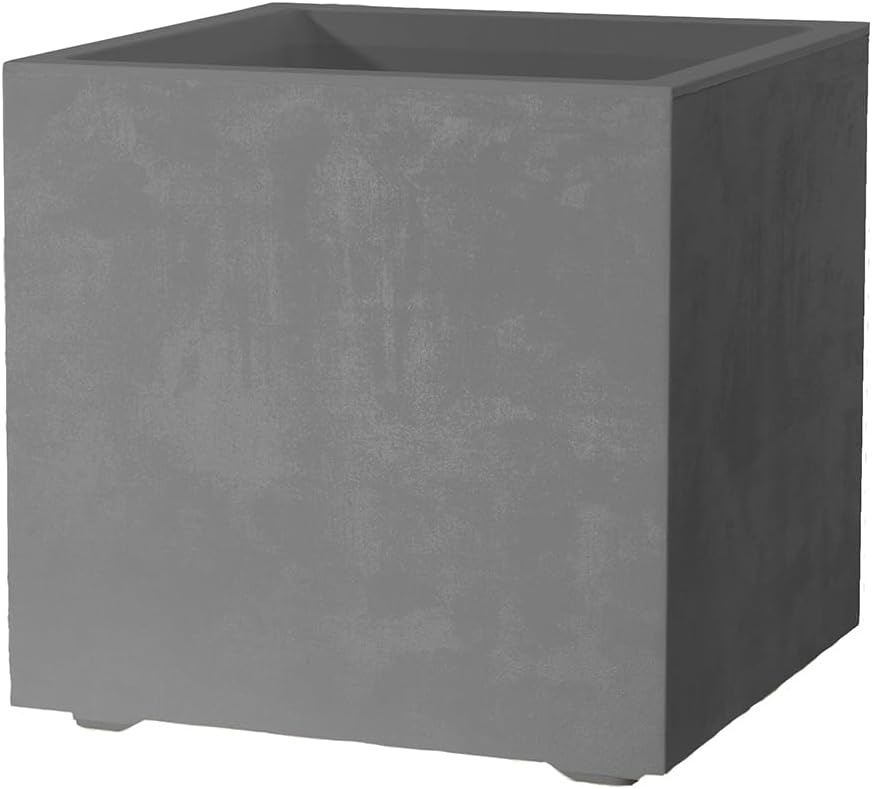 Deroma Millennium 10” Cube Planter | Light & Durable Plastic | Indoor or Outdoor Square Pot for Patio/Porch | Includes Water Reserve & Drain Plug | Trendy Planter for Plants, Flowers, Garden | Grey