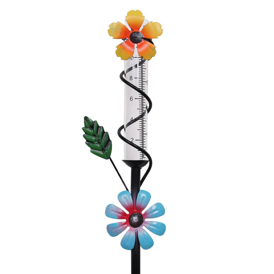 ESTTOP Flower Rain Gauge Outdoor, 5 Inch Glass Tube Freeez-Proof Metal Stake Weather-Resistant Rain