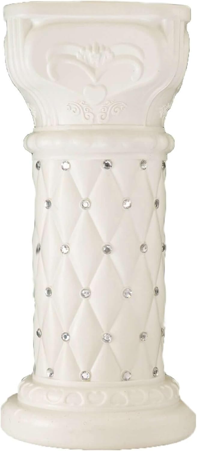 Efavormart 2 Pack 25" Tall White PVC 10mm Crystal Beaded Studded French Inspired Pedestal Column Stand for Floral Arrangements, Wedding, Aisle Decor, DIY Background Designing