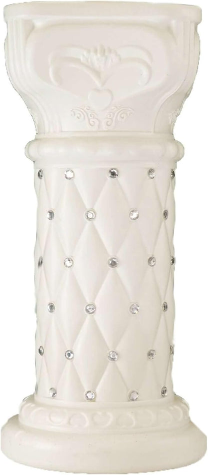 Efavormart 2 Pack 25" Tall White PVC 10mm Crystal Beaded Studded French Inspired Pedestal Column Stand for Floral Arrangements, Wedding, Aisle Decor, DIY Background Designing