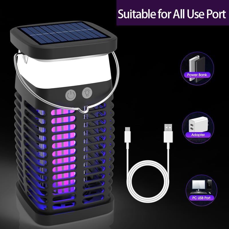 Solar Bug Zapper Outdoor Waterproof:Mosquito Repellent Outdoor Patio, Fly Trap Indoor, 4000mAh Mosquito Killer with LED Colorful Light and Cleaning Brush for Home Kitchen Garden Camping Essentials