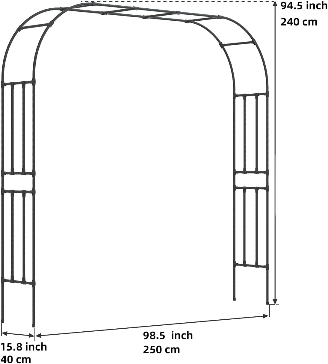 Metal Garden Arch - Length: 98.5in, Wide: 15.8in Garden Arches Trellis for Climbing Plants Outdoor - Garden Arch for Lawn, Party, Ceremony Wedding Decoration (Black)
