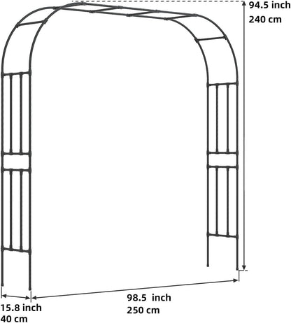 Metal Garden Arch - Length: 98.5in, Wide: 15.8in Garden Arches Trellis for Climbing Plants Outdoor - Garden Arch for Lawn, Party, Ceremony Wedding Decoration (Black)