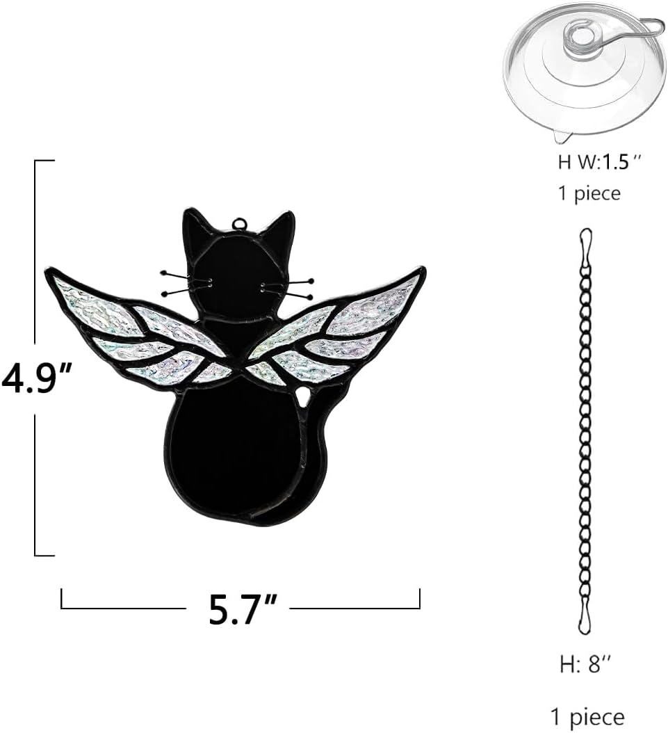 Black Angel Cat Memorial Gifts for Cat Lover,Stained Glass Window Hanging,Angel Wing Black Cats Suncatcher Decor,Cats Death Sympathy Gifts for Women,Daughter,Mothers Day,Christmas