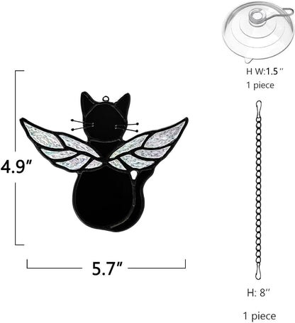 Black Angel Cat Memorial Gifts for Cat Lover,Stained Glass Window Hanging,Angel Wing Black Cats Suncatcher Decor,Cats Death Sympathy Gifts for Women,Daughter,Mothers Day,Christmas
