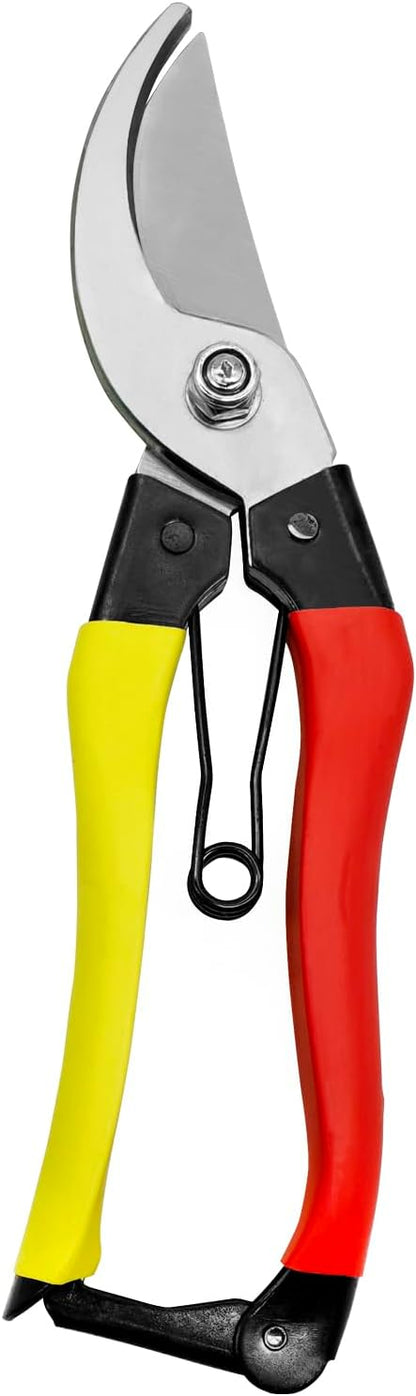 Pruning Shears for Gardening, 8-Inch Bypass Garden Shears with Sharp Steel Blade, Lightweight Garden Scissors with Spring and Lock for Trimming Branches, Flowers, Bonsai