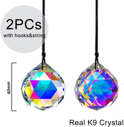 2PCS 4cm Ball Crystal Sun Catcher Prisms, STINO Hanging Suncatchers with Glass Prism, Rainbow Maker for Windows, Home, Room, Garden Decor (1, Ball ABColor 2Pcs)