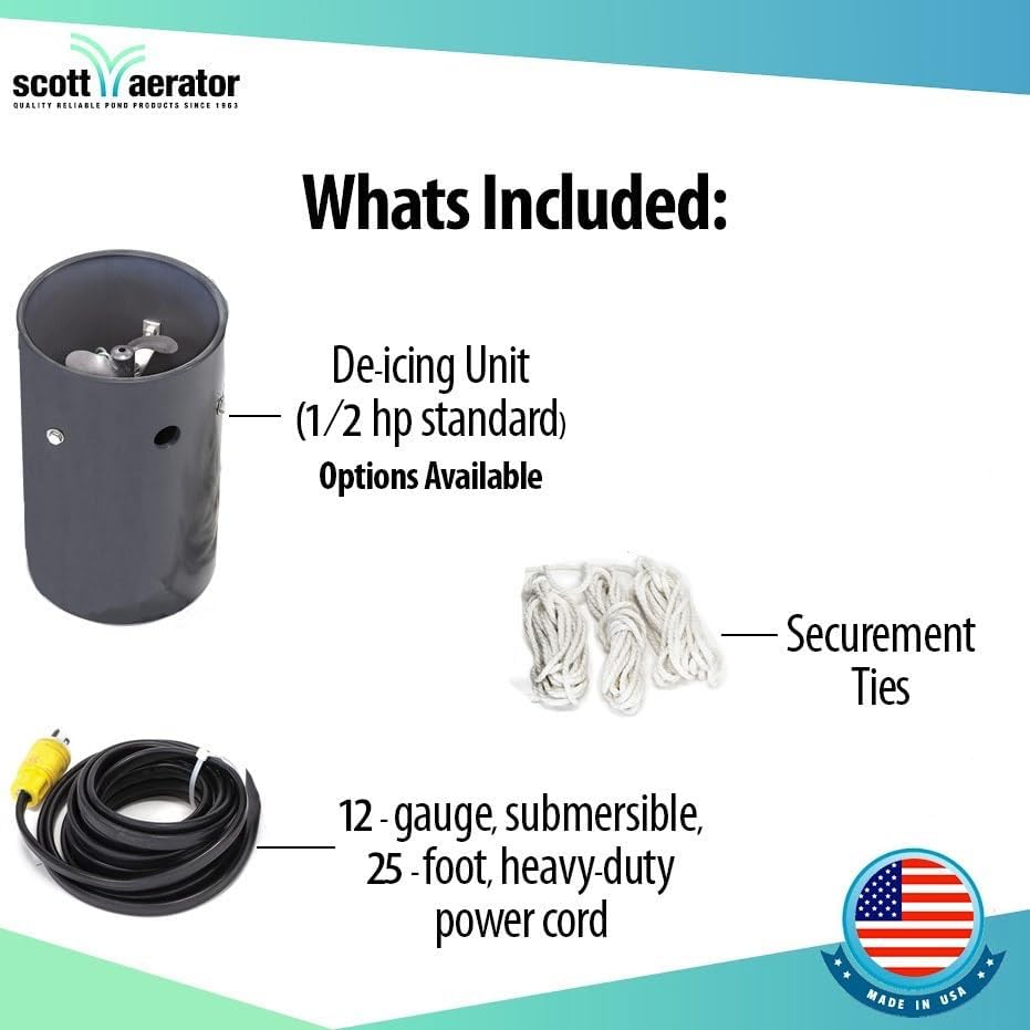 Scott Aerator Slinger De-Icer for Lakes & Ponds | 3/4 Horse Power 115V Stainless Steel | 50 ft. Electric Corded Cable Included | Made in USA