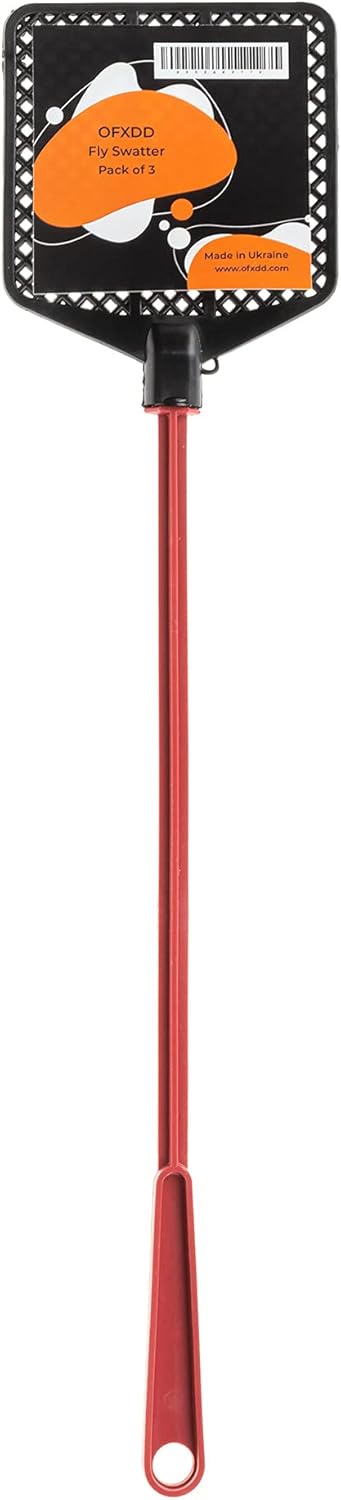 Rubber Fly Swatter, Long Fly Swatter Pack, Fly Swatter Heavy Duty, Red Color (3 Pack)