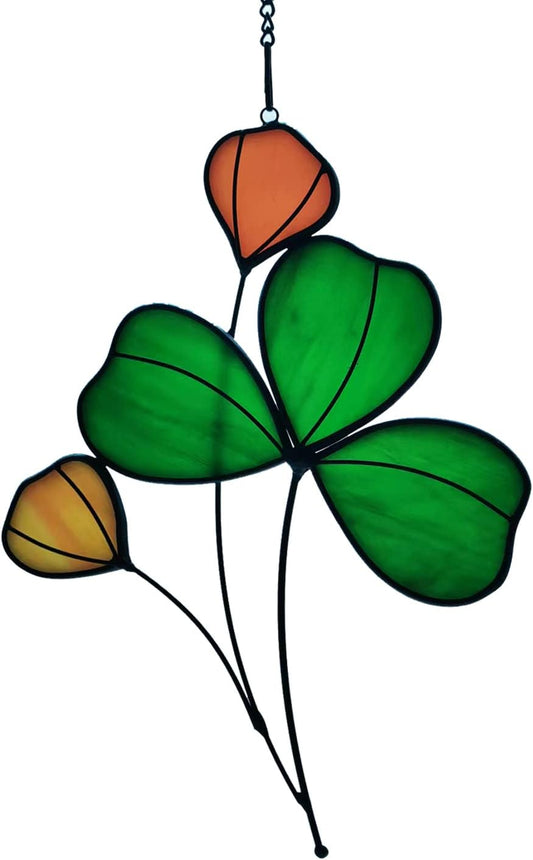 Stained Glass Clover Window Hanging Suncatcher Handmade Window Panels Gifts for mom and Woman