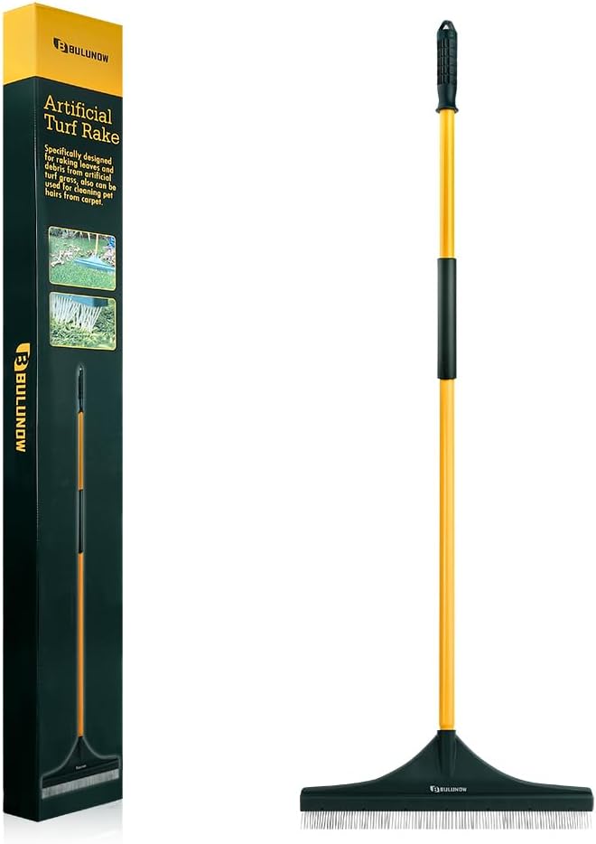 Artificial Turf Rake, 55" Long Whole-Piece Pole No Broke Design - Garden Hand Broom Rake for Easy Quick Remove Leaves, Debris, Shrubs, Pet Hairs.. from Turf, Lawn, Synthetic Grass, Carpet