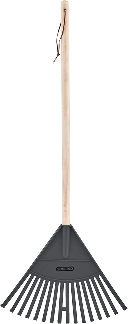 Superio Kids Rake with Hardwood Handle, Durable Plastic Head to Sweep Leaves in Lawn and Tidying Up The Garden, 34" (Kid Size, Grey, 1-Pack)