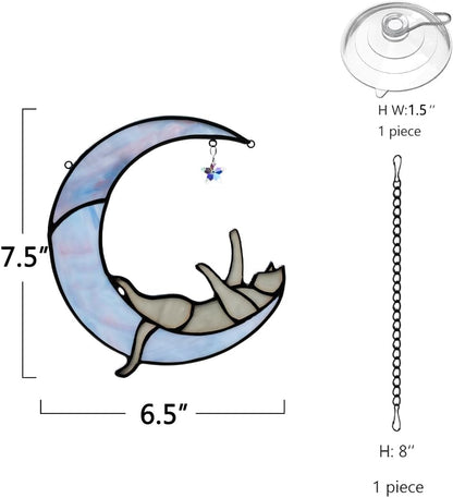 Colorful Crystal Star Grey Cat Decor,Stained Glass Suncatcher for Window Hanging,Birthday Gifts for Cat Lovers Suncatcher Indoor Window, for Women