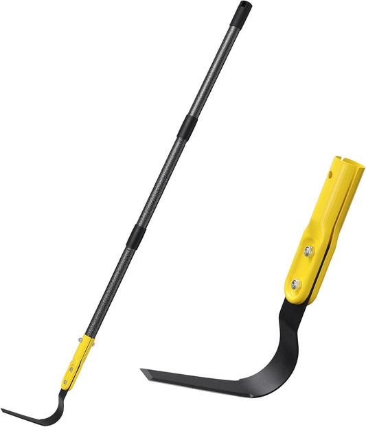 Garden Hoe Tool, 53" Crevice Weeding Tool - L Shape Sickle Garden Tool with Double-Edged Blade and Adjustable Long Handle for Weeding, Loosening Soil, Trenching, Heavy Duty Hoe Garden Tool