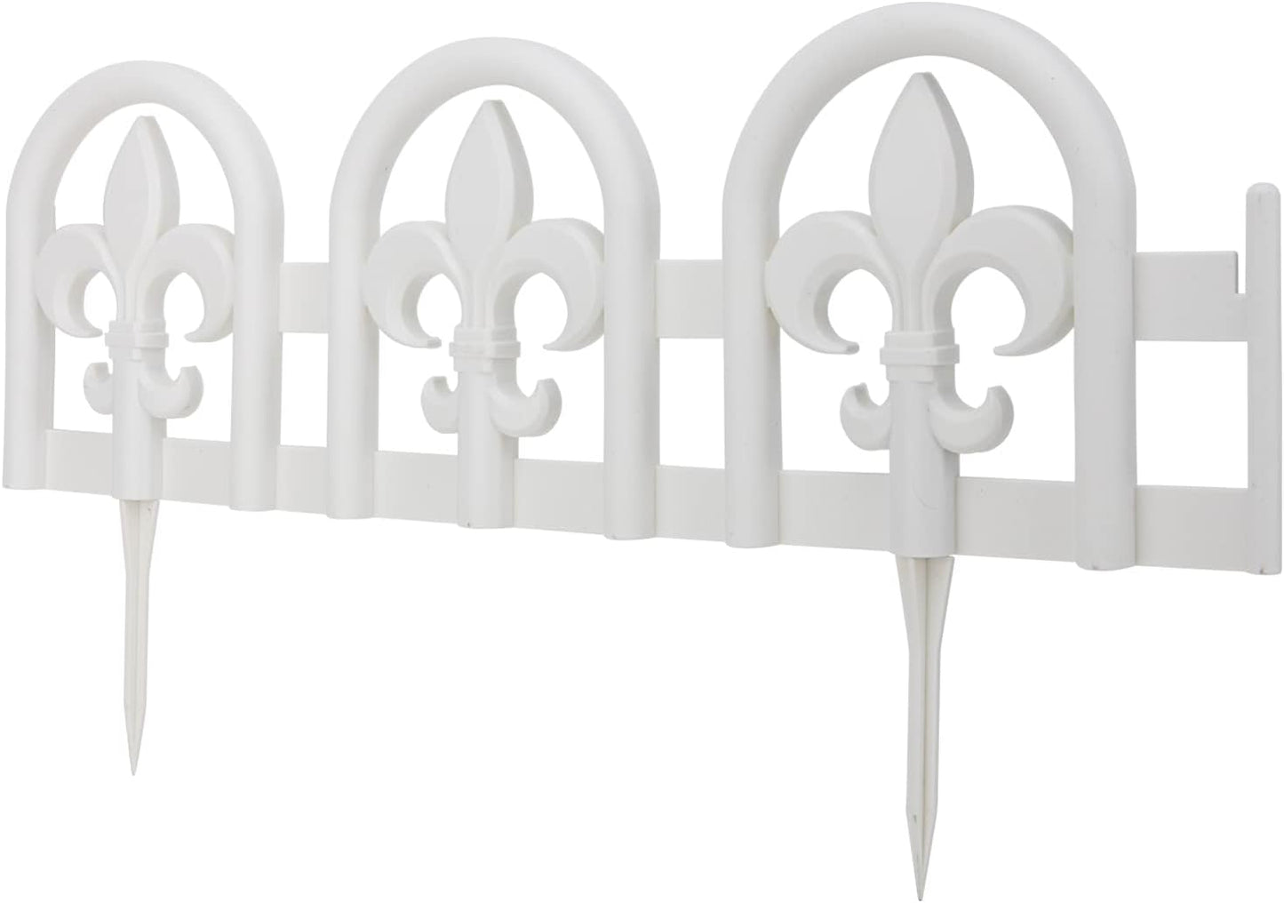 Evelyne White Garden Border Plastic Edging: Wrought Iron Design - 27pcs White Yard Landscaping Fence Liner Lawn Edge Barrier - 35ft Kit of Decorative Lawn Landscape Panels Elements