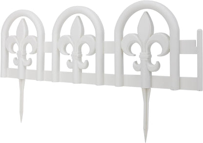 Evelyne White Garden Border Plastic Edging: Wrought Iron Design - 15pcs White Yard Landscaping Fence Liner Lawn Edge Barrier - 20ft Kit of Decorative Lawn Landscape Panels Elements