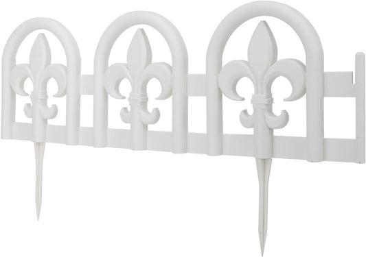 Evelyne White Garden Border Plastic Edging: Wrought Iron Design - 15pcs White Yard Landscaping Fence Liner Lawn Edge Barrier - 20ft Kit of Decorative Lawn Landscape Panels Elements