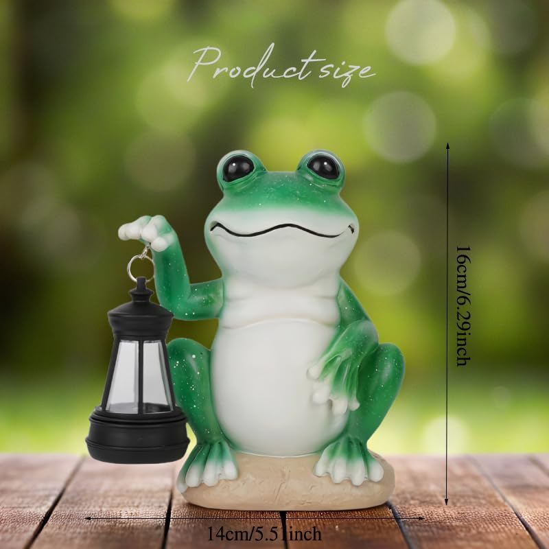 Frog Garden Statues with Solar Lantern, Outdoor Figurine Resin Sculpture Hanging Solar Power Lights for Decoration Yard Patio Balcony Lawn Ornament Art Decor, Unique Gift for Grandma Wowen Mom