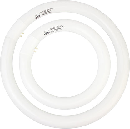 FC8T9/KB 22W and FC12T9/KB 32W Warm White Set, Round Fluorescent 8 inch T9 22 Watts & Circular Light Bulbs 12 inch 32 Watts Pack, Circline Kitchen and Bath Ceiling Fan Bulb, 3000K, G10q Prong