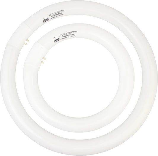 FC8T9/KB 22W and FC12T9/KB 32W Warm White Set, Round Fluorescent 8 inch T9 22 Watts & Circular Light Bulbs 12 inch 32 Watts Pack, Circline Kitchen and Bath Ceiling Fan Bulb, 3000K, G10q Prong